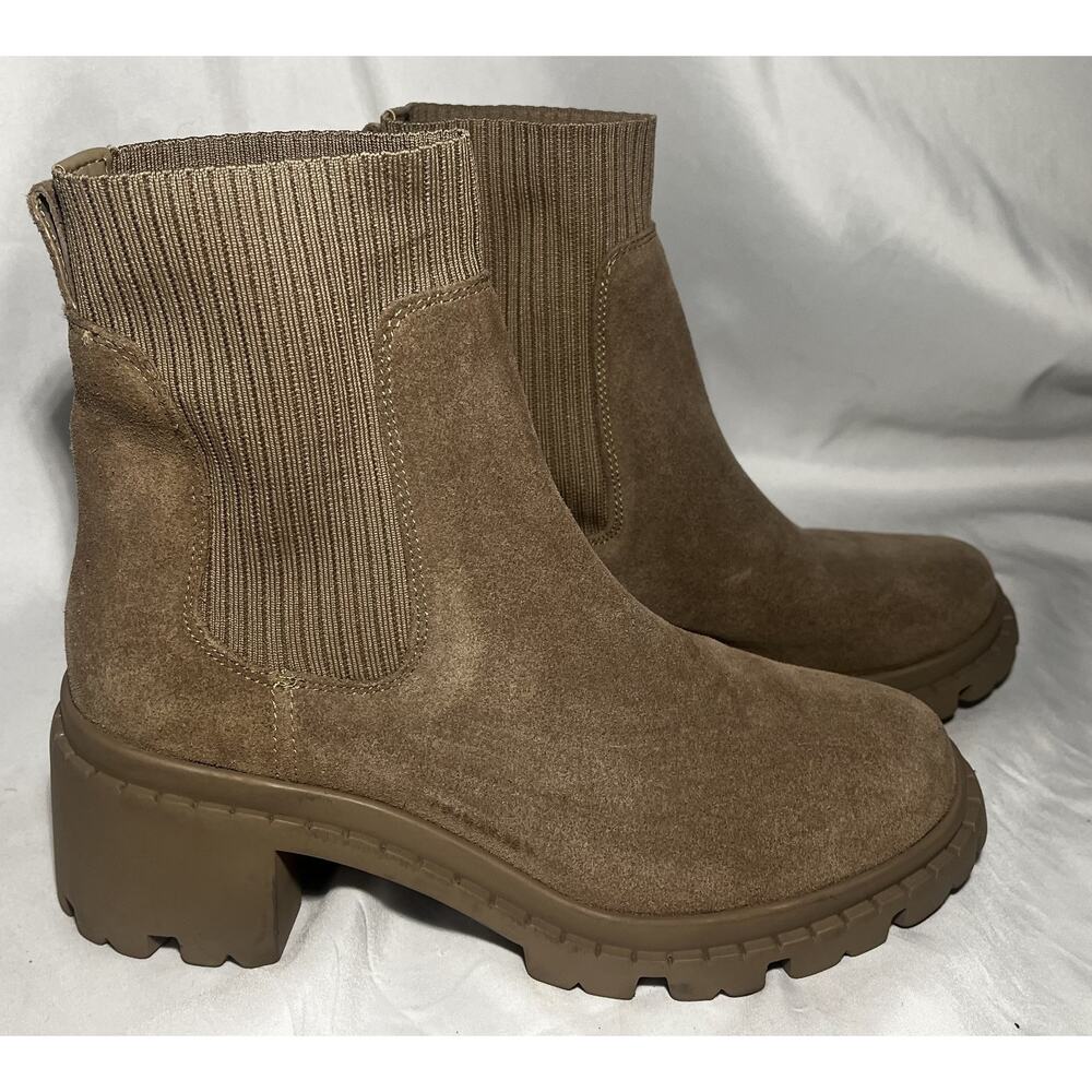 Steve Madden Boots Womens Size 9.5 Brown Suede Leather Chunky Lug Sole Chelsea